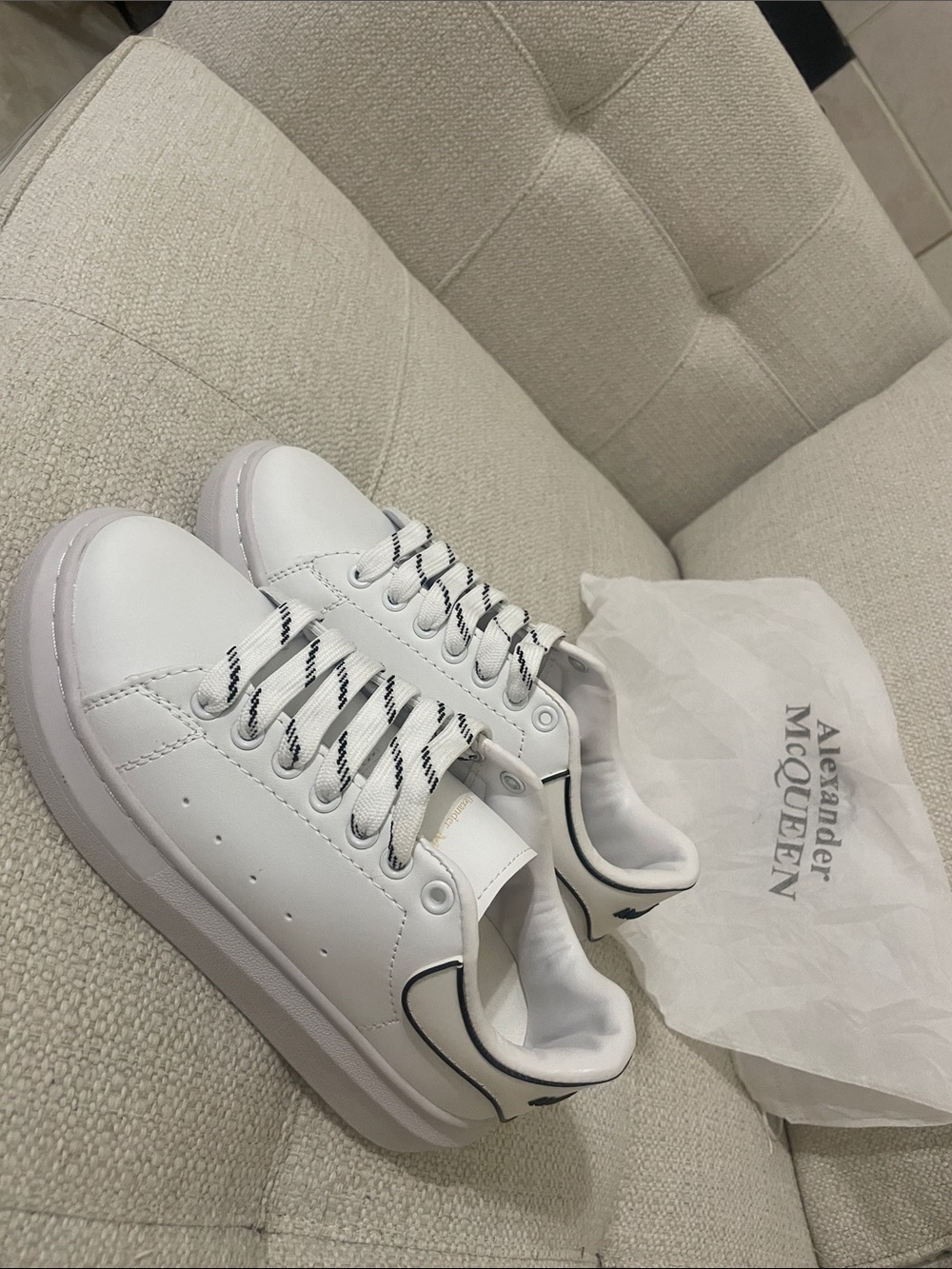 Alexander McQueen White Leather Sneakers with Black Accents